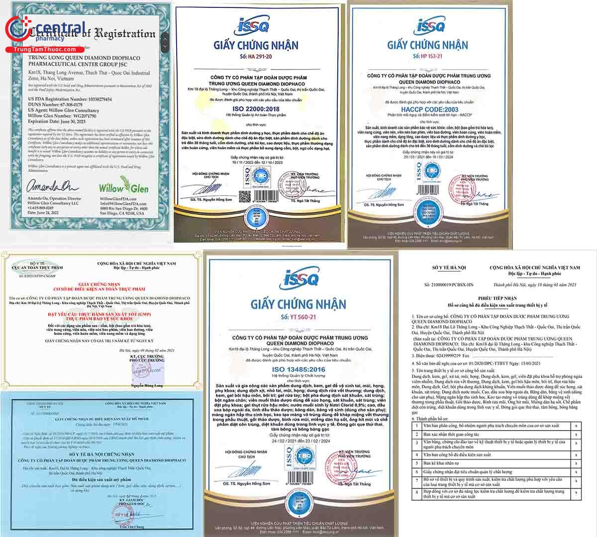 Một số chứng nhận của Diophaco