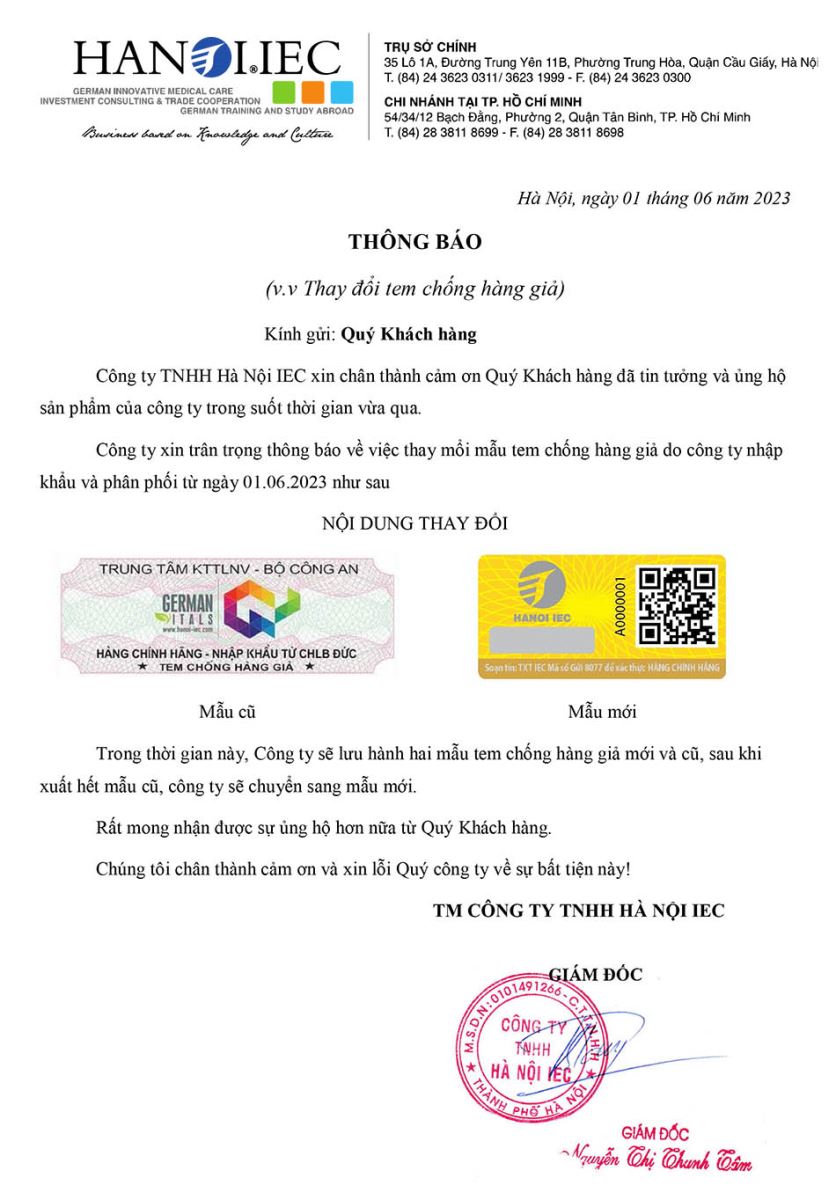 Thông báo thay đổi mẫu tem chống giả của sản phẩm DuoVital