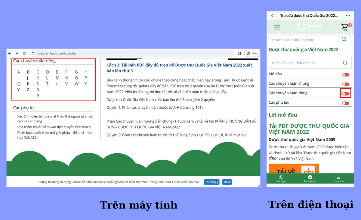 Hình 8.  Tra cứu hoạt chất từ các chuyên luận riêng