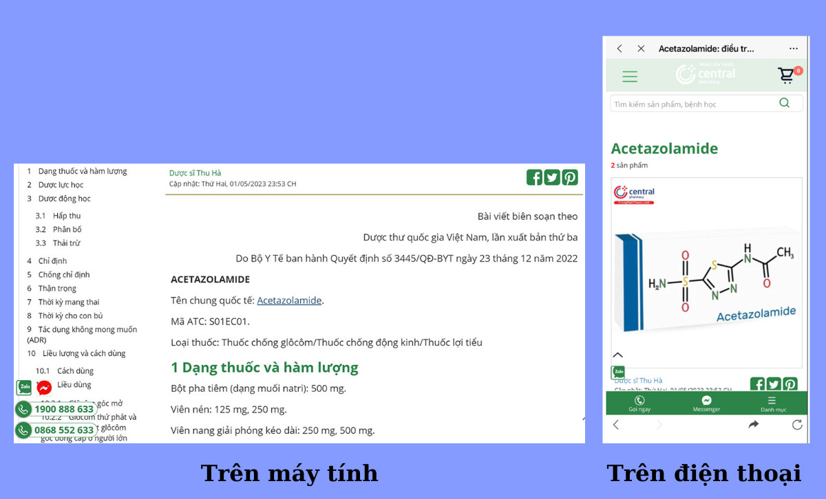 Hình 7.  Nội dung của hoạt chất Acetazolamide theo Dược thư
