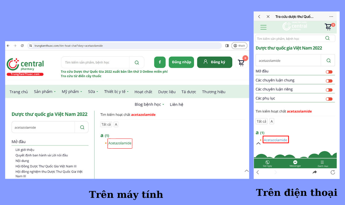 Hình 6.  Kết quả Tra cứu trực tiếp tại Trang chủ tra cứu Dược thư Quốc Gia 2022