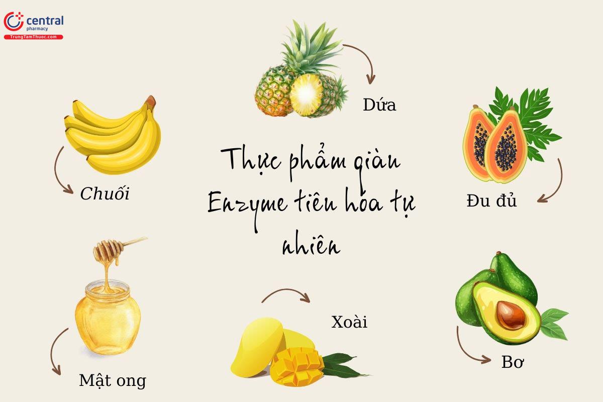Du đủ, chuối, dứa, bơ,... là những thức phẩm giàu enzyme tiêu hóa