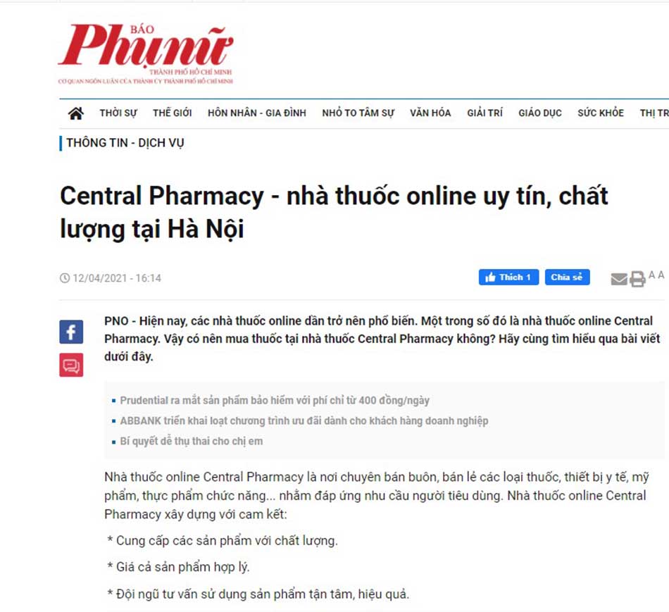 Central Pharmacy - nhà thuốc online uy tín, chất lượng tại Hà Nội
