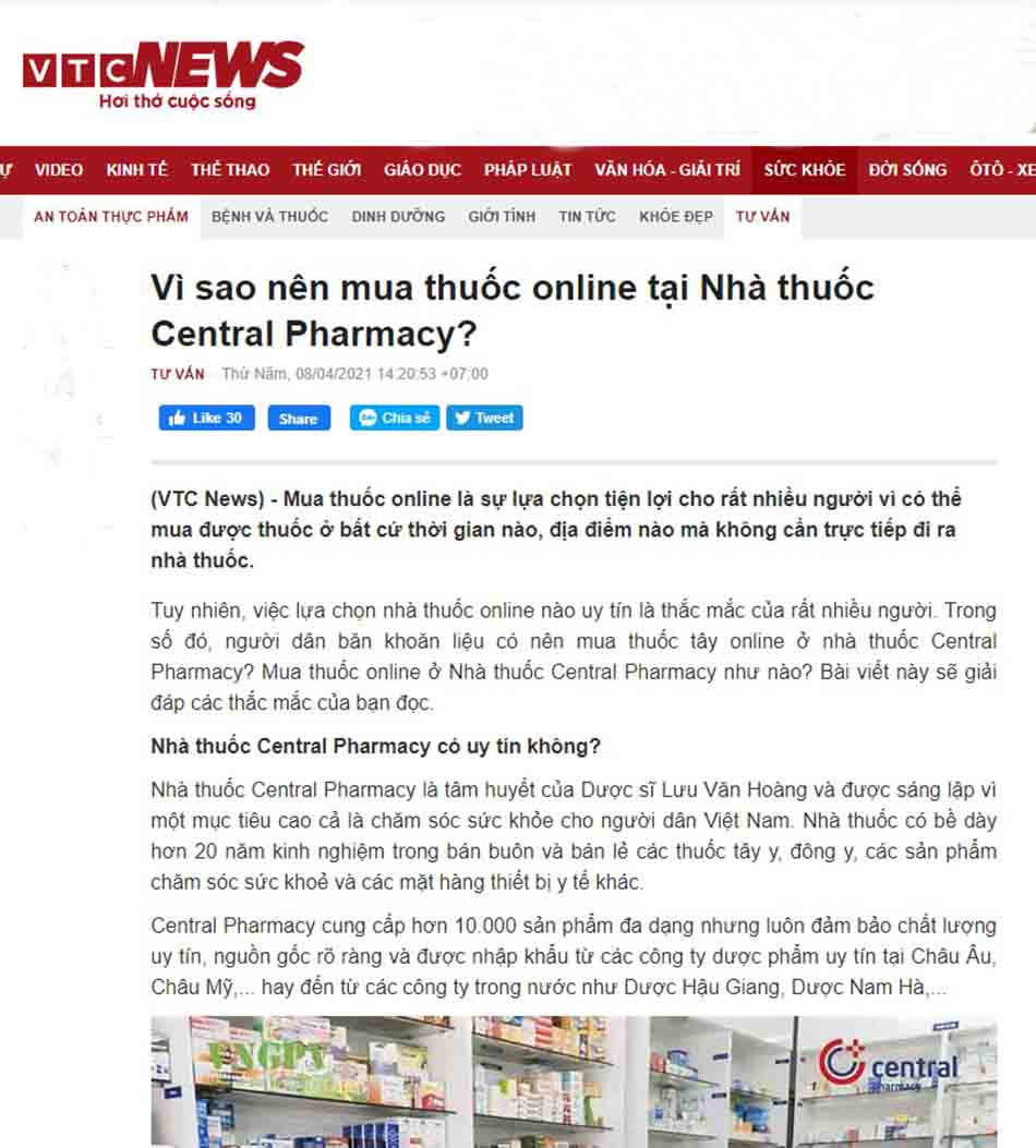 Central Pharmacy - nhà thuốc online uy tín tại Hà Nội