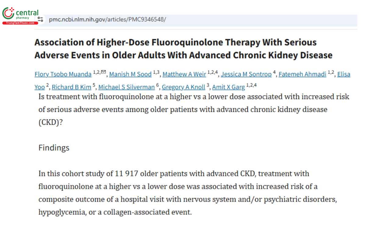 Báo cáo độc tính của fluoroquinolon trên thần kinh