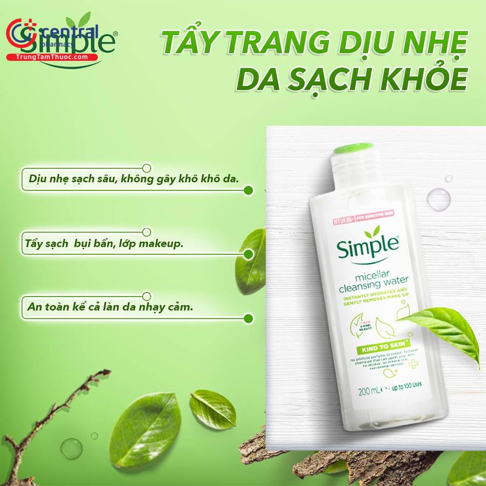 Nước tẩy trang Simple dịu nhẹ cho cả da nhạy cảm
