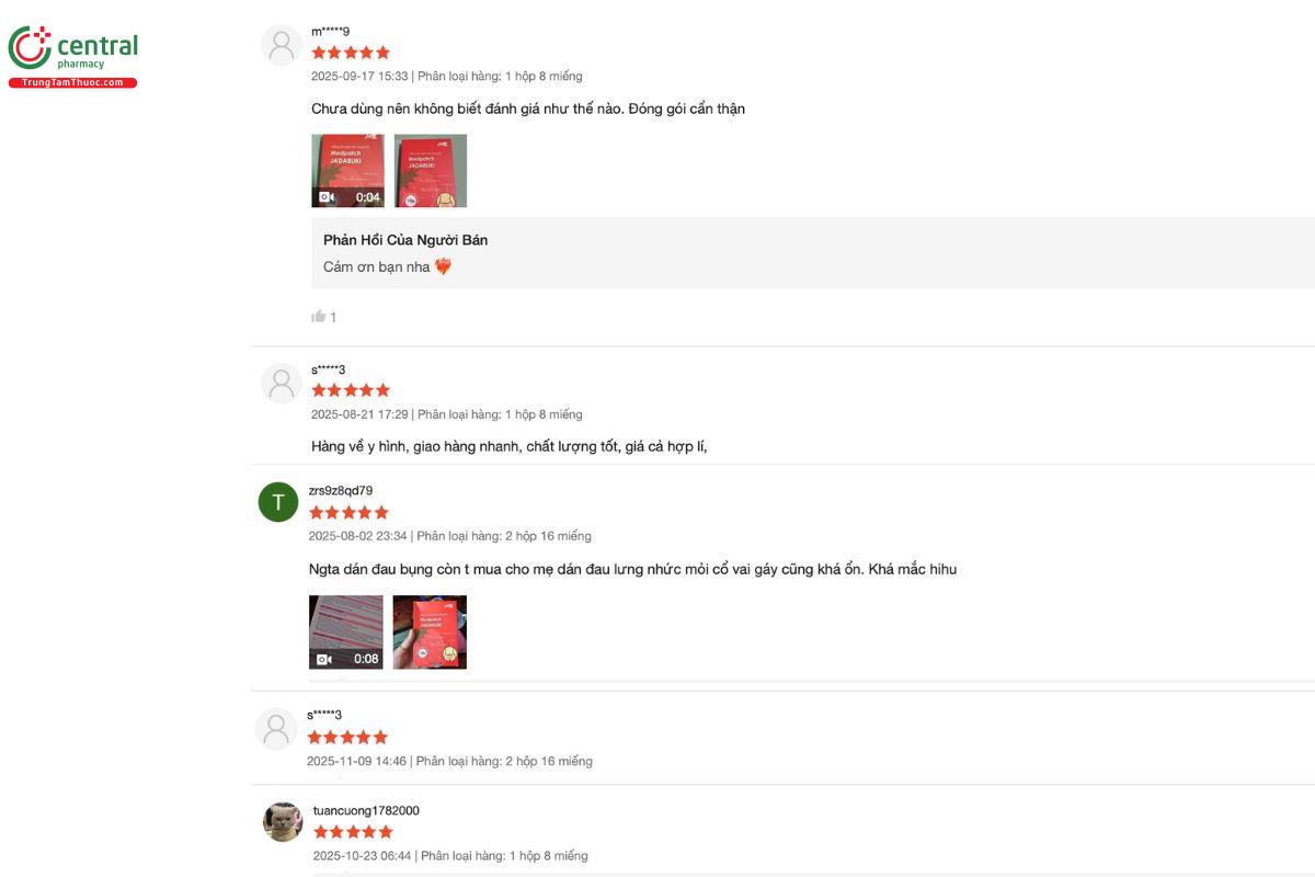 Cảm nhận, đánh giá của những người đã mua và sử dụng Miếng dán giảm đau bụng kinh Medpatch Jadabuki 