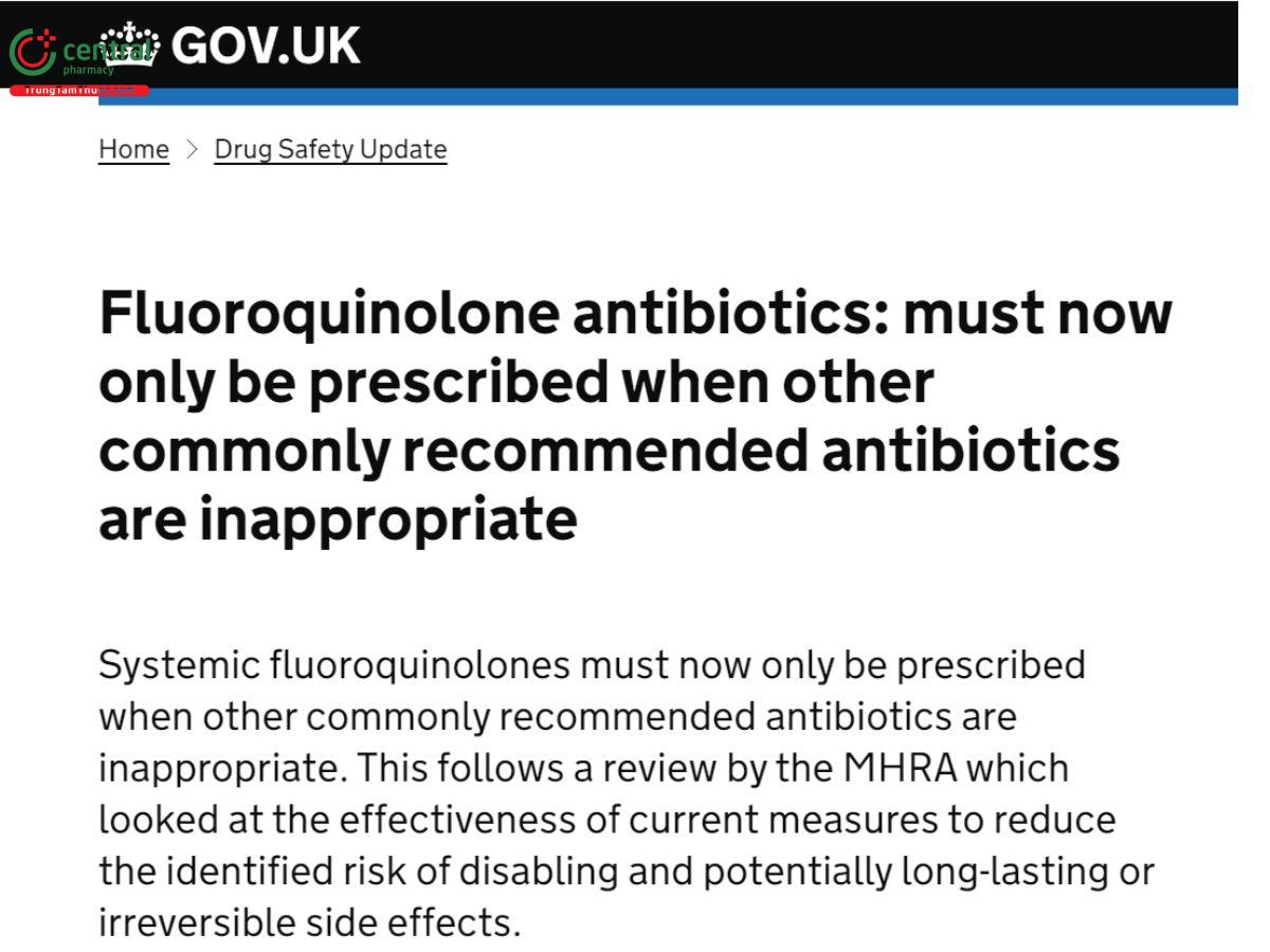 Quản lý việc sử dụng kháng sinh nhóm fluoroquinolon một cách chặt chẽ