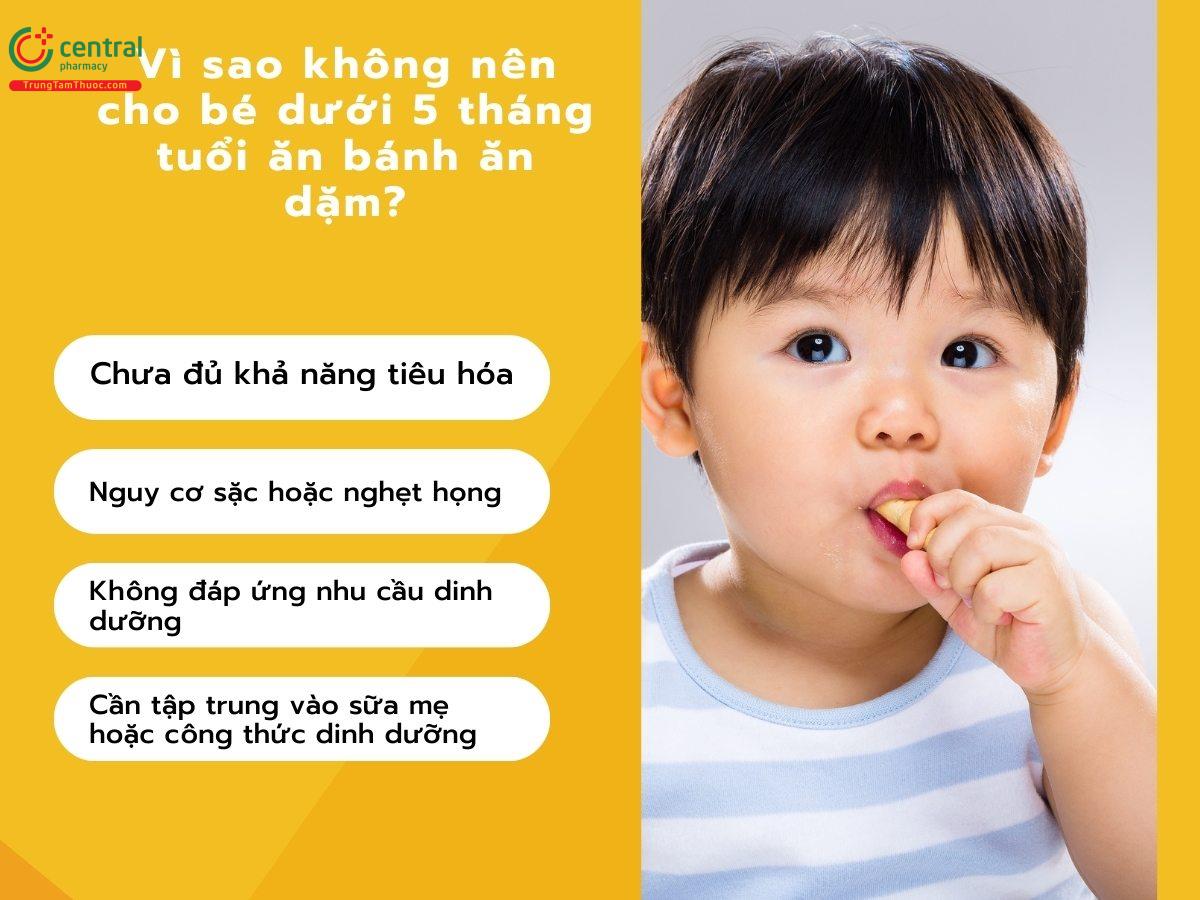 Vì sao không nên cho bé dưới 5 tháng tuổi ăn bánh ăn dặm?
